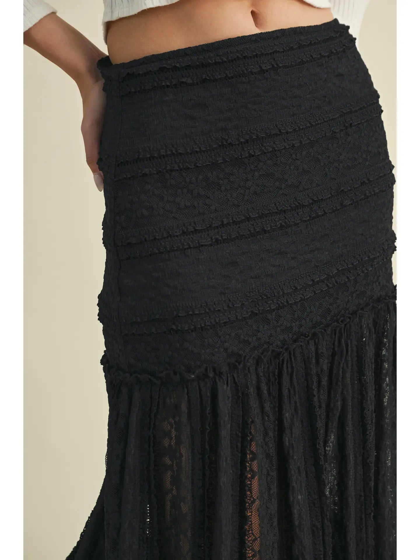 Tiered Lace Maxi Skirt - Black