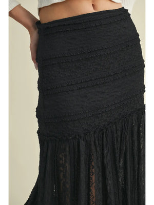 Tiered Lace Maxi Skirt - Black