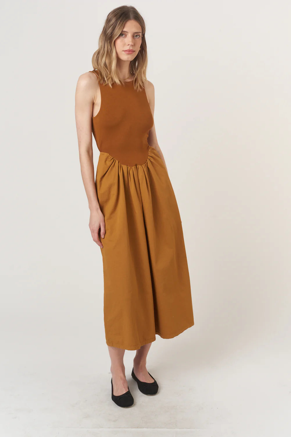 Corinne Soft Mixed Fabric Tank Dress - Cinnamon