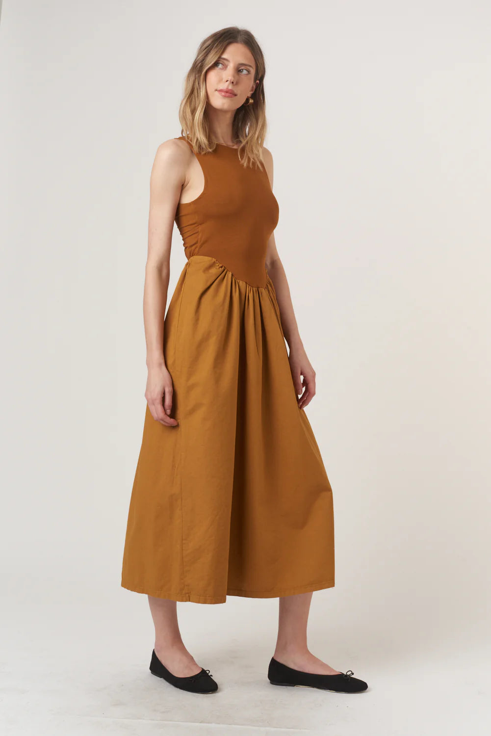Corinne Soft Mixed Fabric Tank Dress - Cinnamon