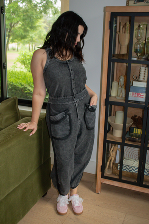 Mineral Washed Terry Jumpsuit - Black