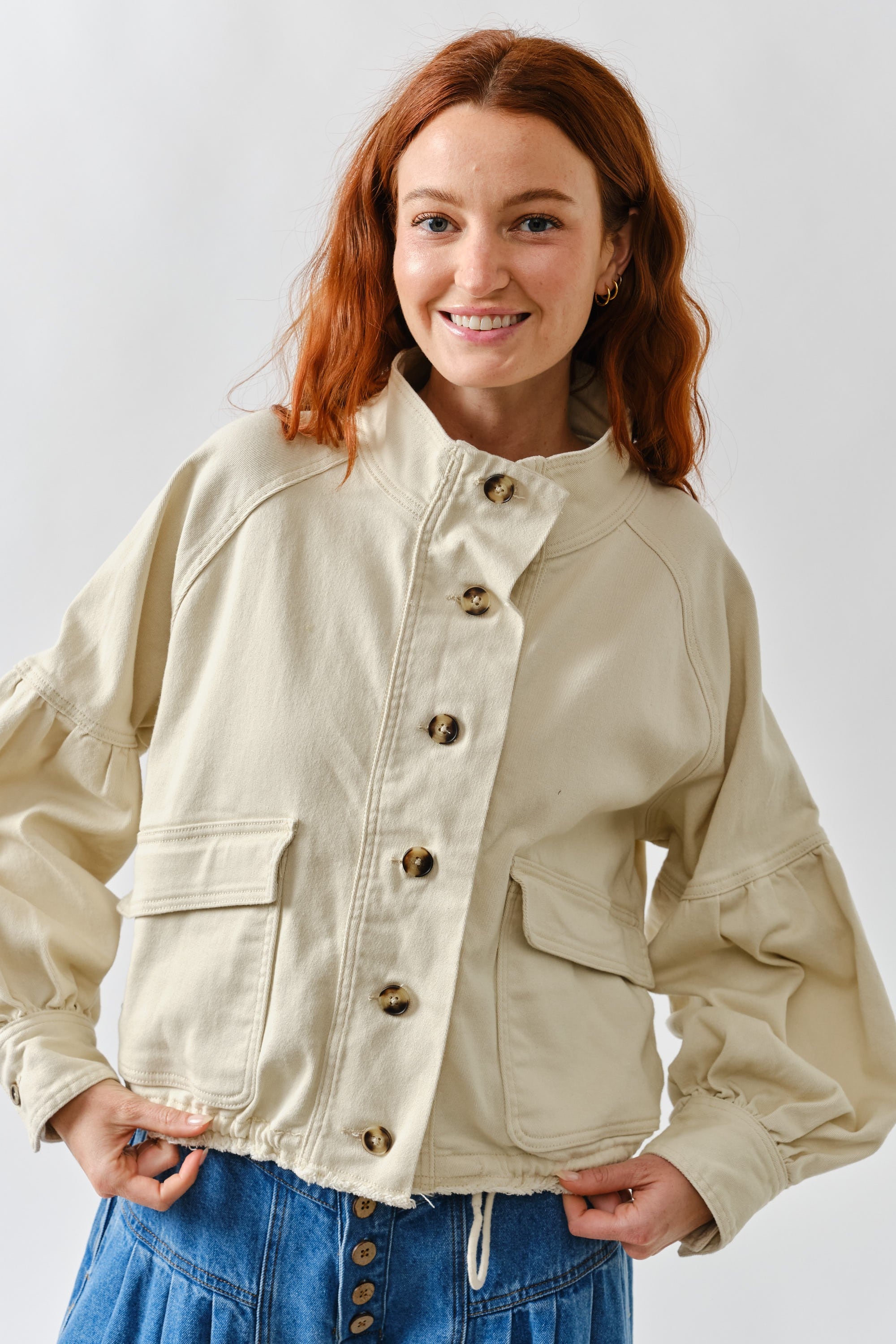 Balloon Sleeve Twill Jacket