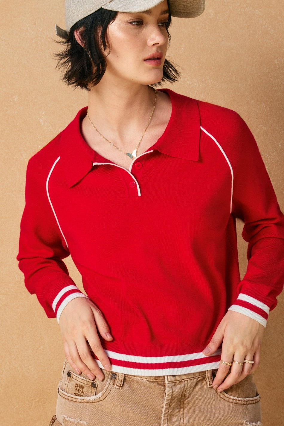 Polo Contrast Trim Sweater