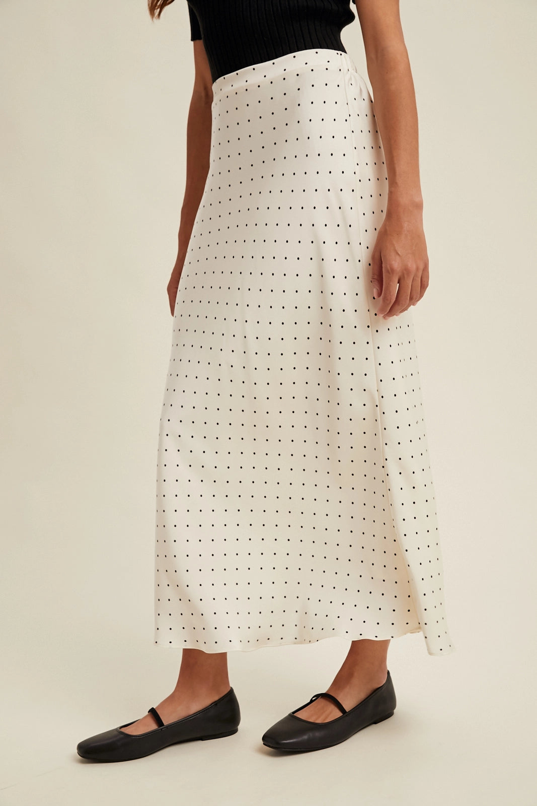 Polka Dot Satin Midi Skirt