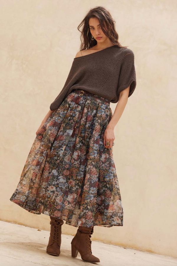 Floral Organza Maxi Skirt