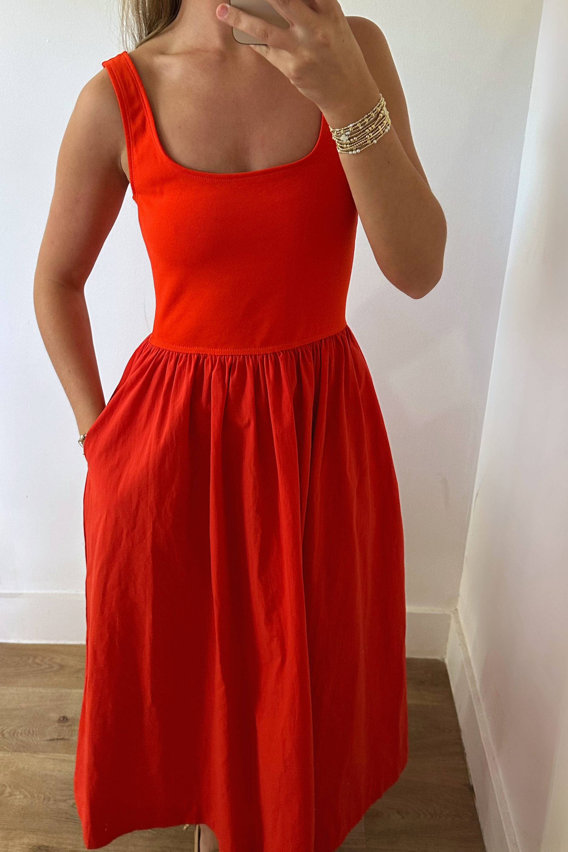 One Way Tank Midi Dress - Coral