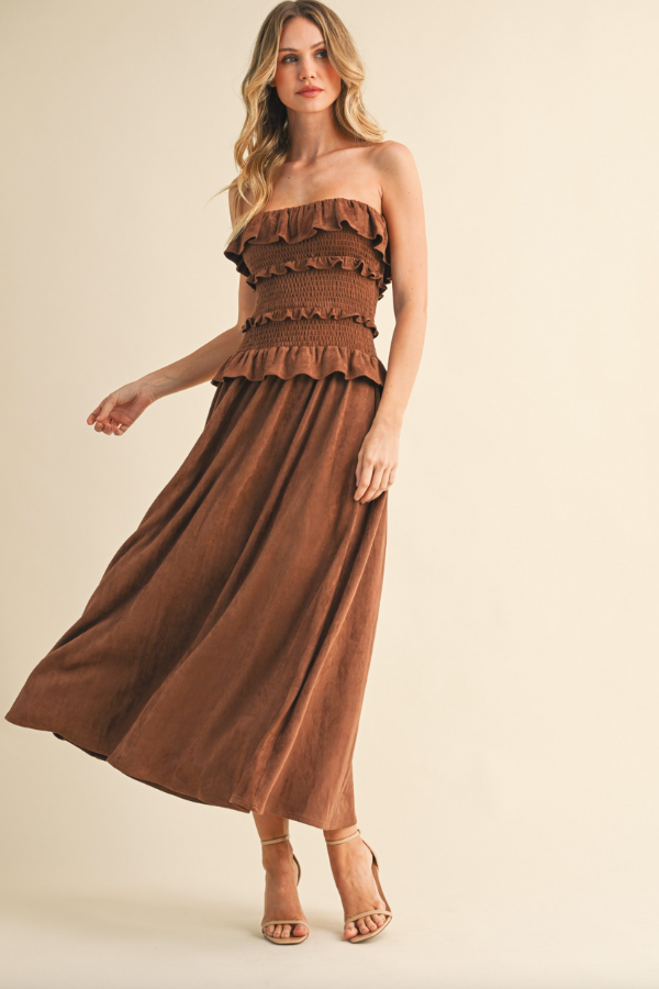 Ruffled Suede Midi Dress