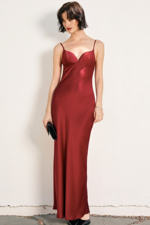 Going Out Satin Maxi Dress - Oxblood