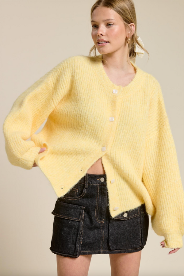 Balloon Sleeve Knit Cardigan - Butter