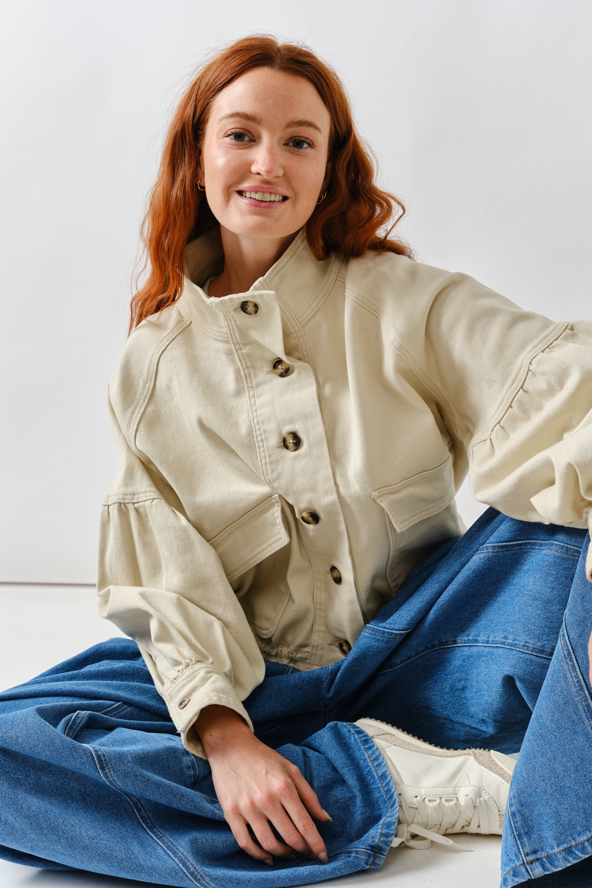 Balloon Sleeve Twill Jacket