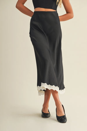 Lace Trimmed Maxi Skirt - Black