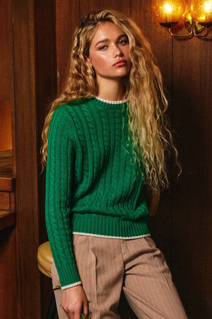 Contrast Trim Cable Knit Sweater