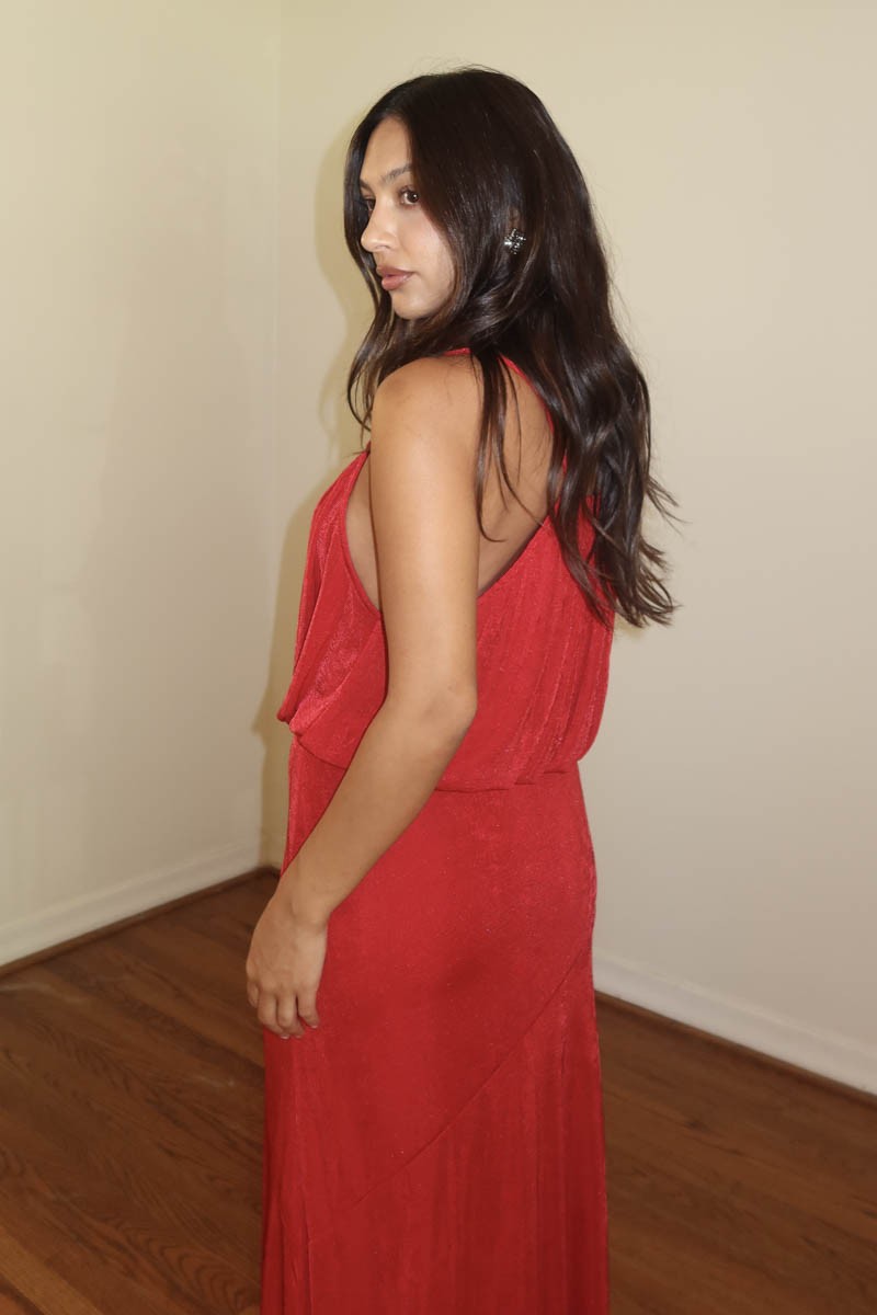 Slinky Knit Maxi Dress - Red