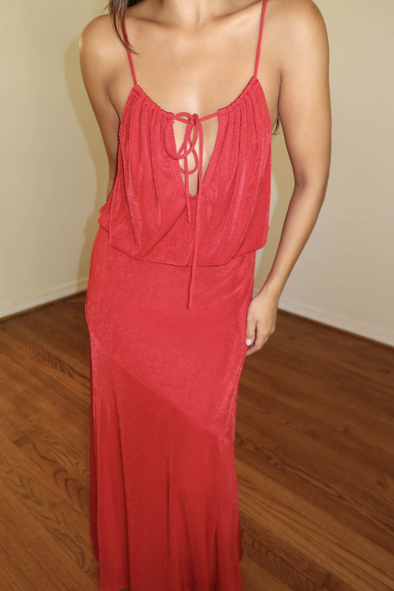 Slinky Knit Maxi Dress - Red