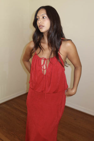 Slinky Knit Maxi Dress - Red