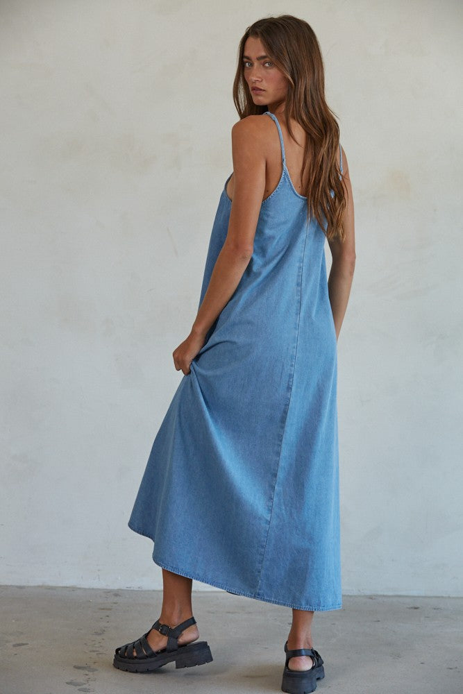 Gracie Denim Maxi Dress - Light Blue