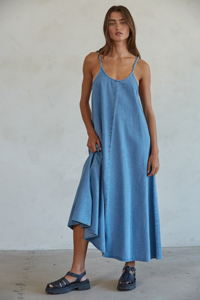 Gracie Denim Maxi Dress - Light Blue