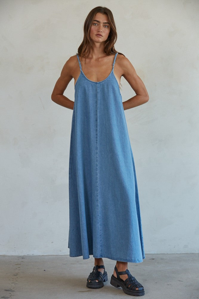 Gracie Denim Maxi Dress - Light Blue