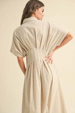 Emily Striped Midi Dress - Tan