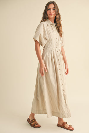 Emily Striped Midi Dress - Tan