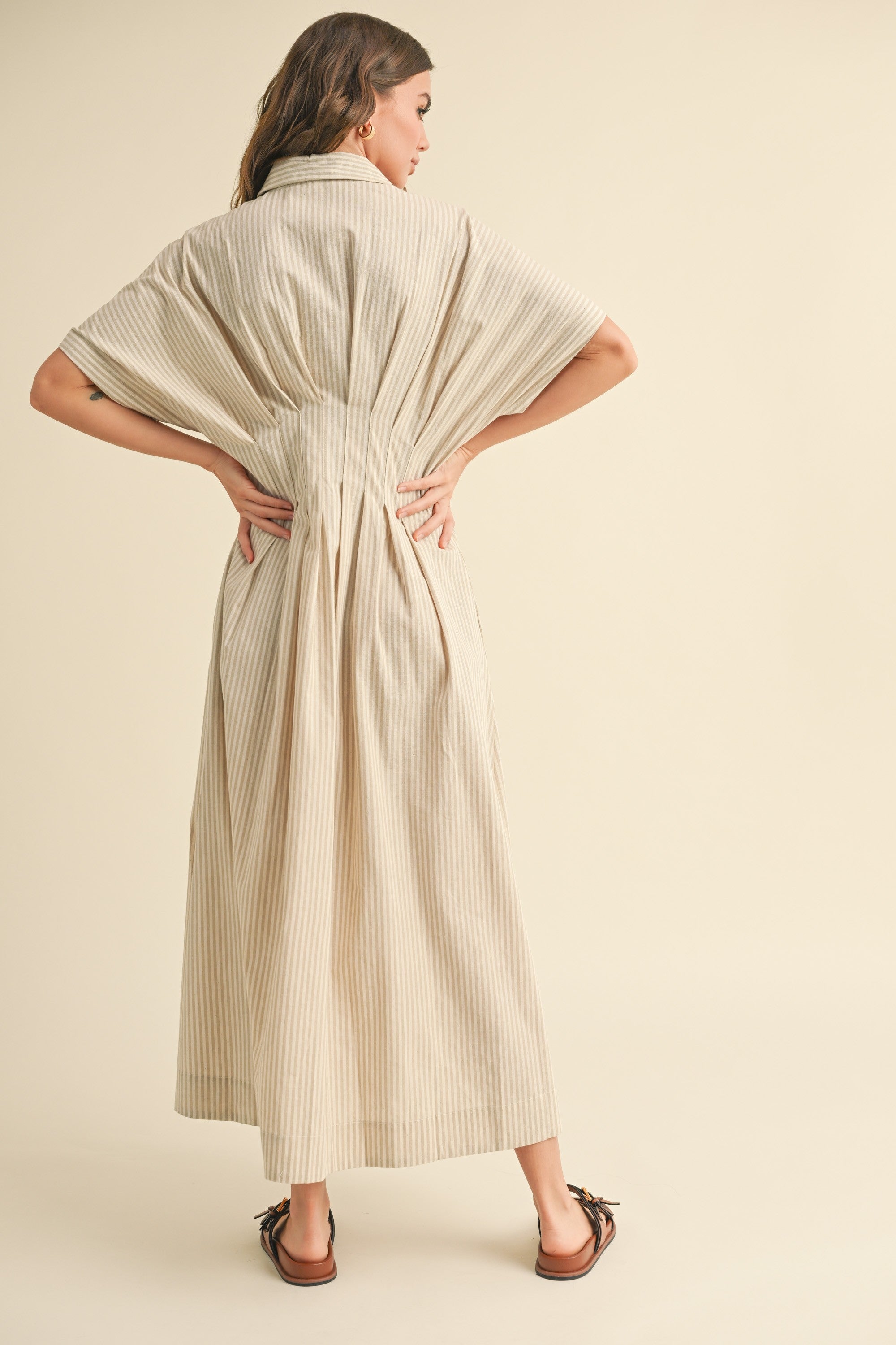 Emily Striped Midi Dress - Tan