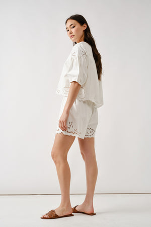 Denim Embroidered Set - White