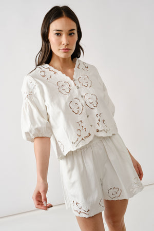 Denim Embroidered Set - White
