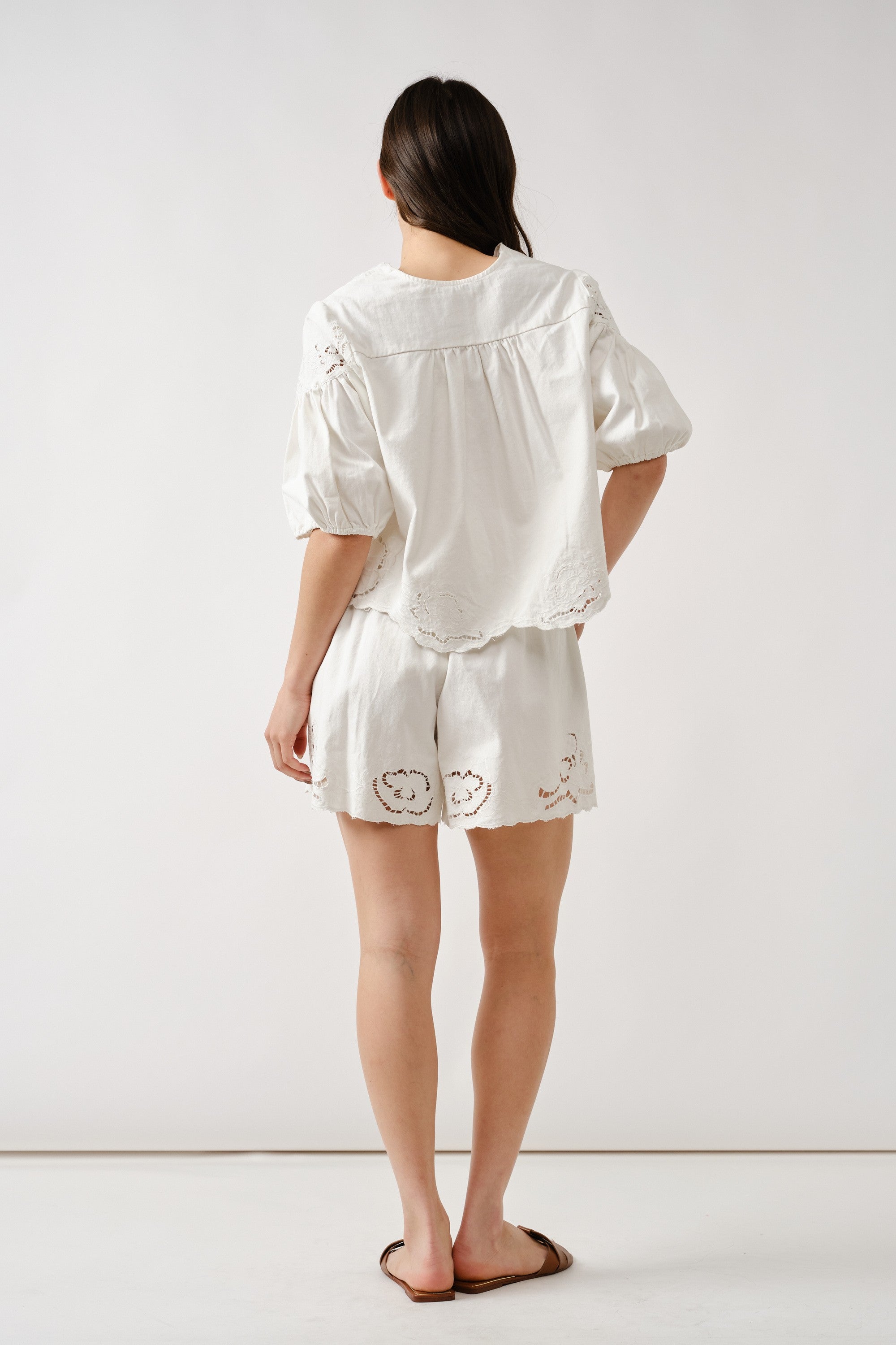 Denim Embroidered Set - White