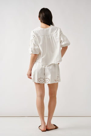 Denim Embroidered Set - White