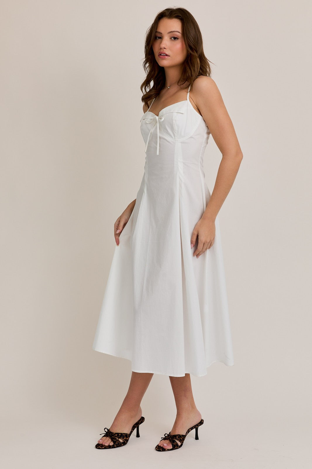 Bustier Pleated Midi Dress - White