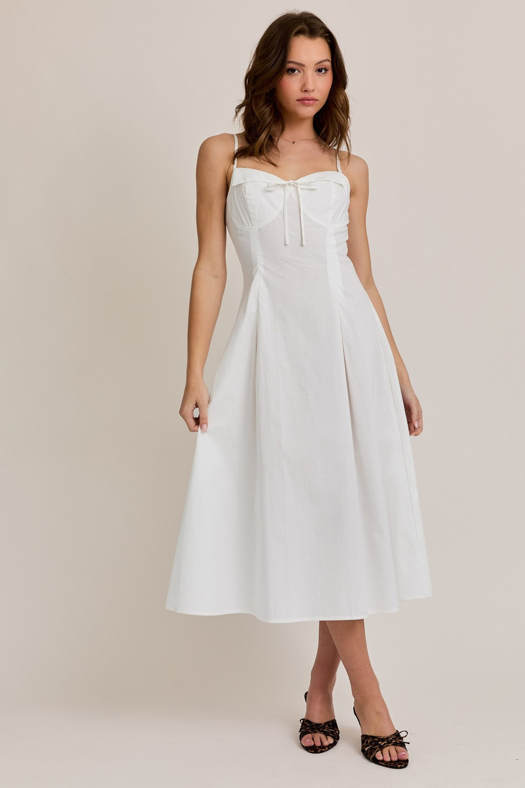Bustier Pleated Midi Dress - White