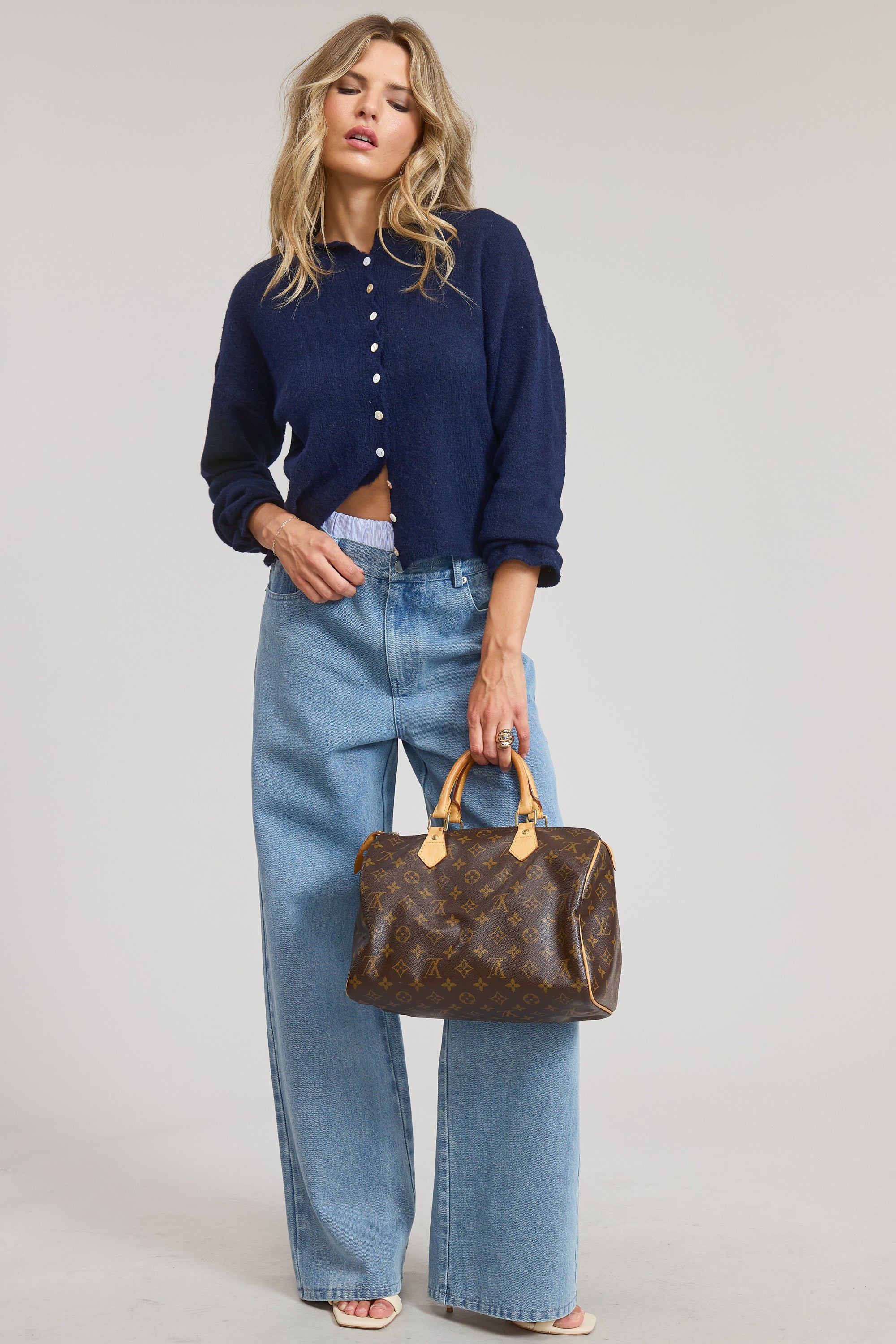Elise Button Down Cardigan - Navy