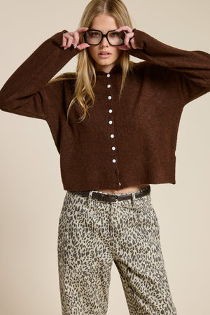 Elise Button Down Cardigan - Chocolate