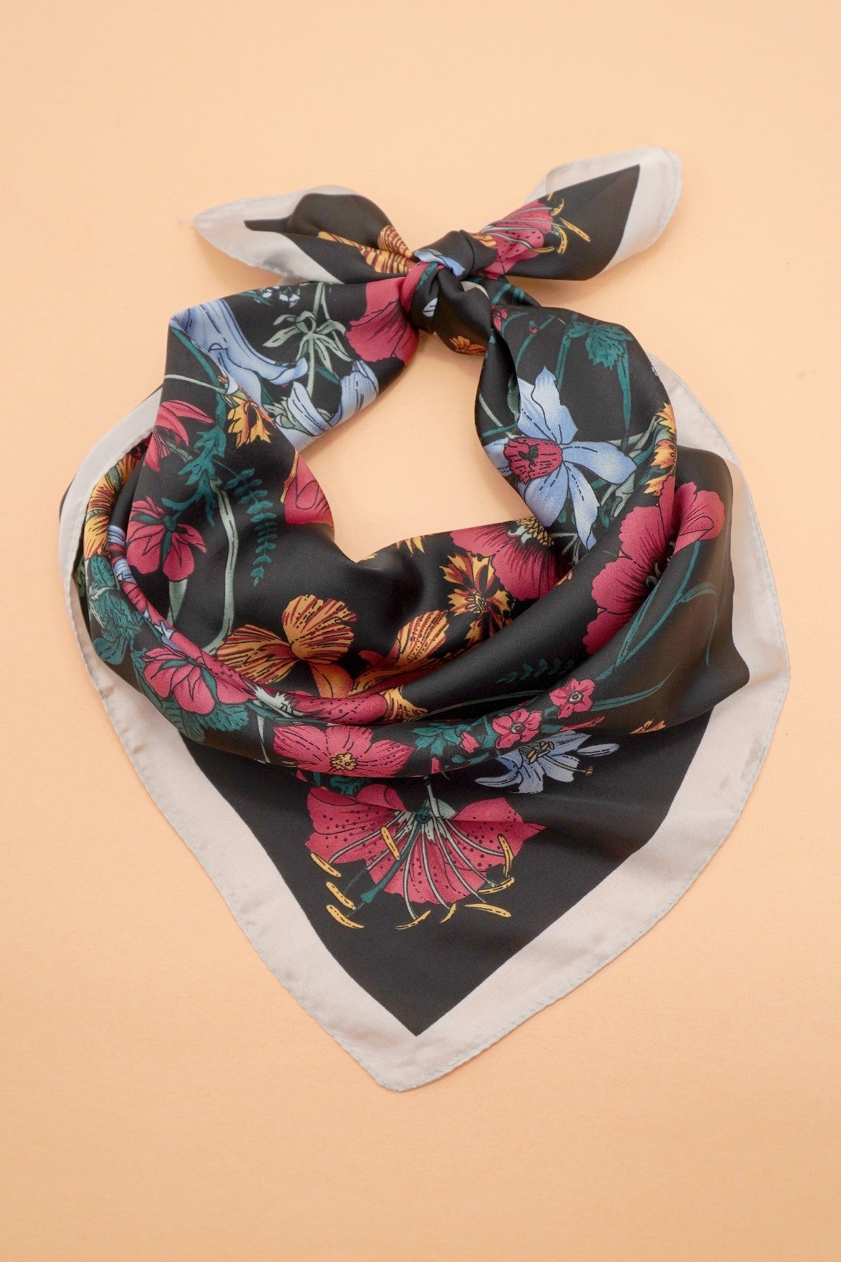 Large Floral Print Bandana Scarf - Black