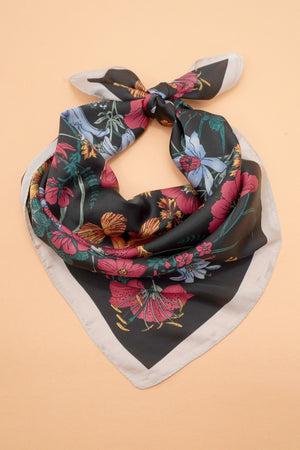 Large Floral Print Bandana Scarf - Black