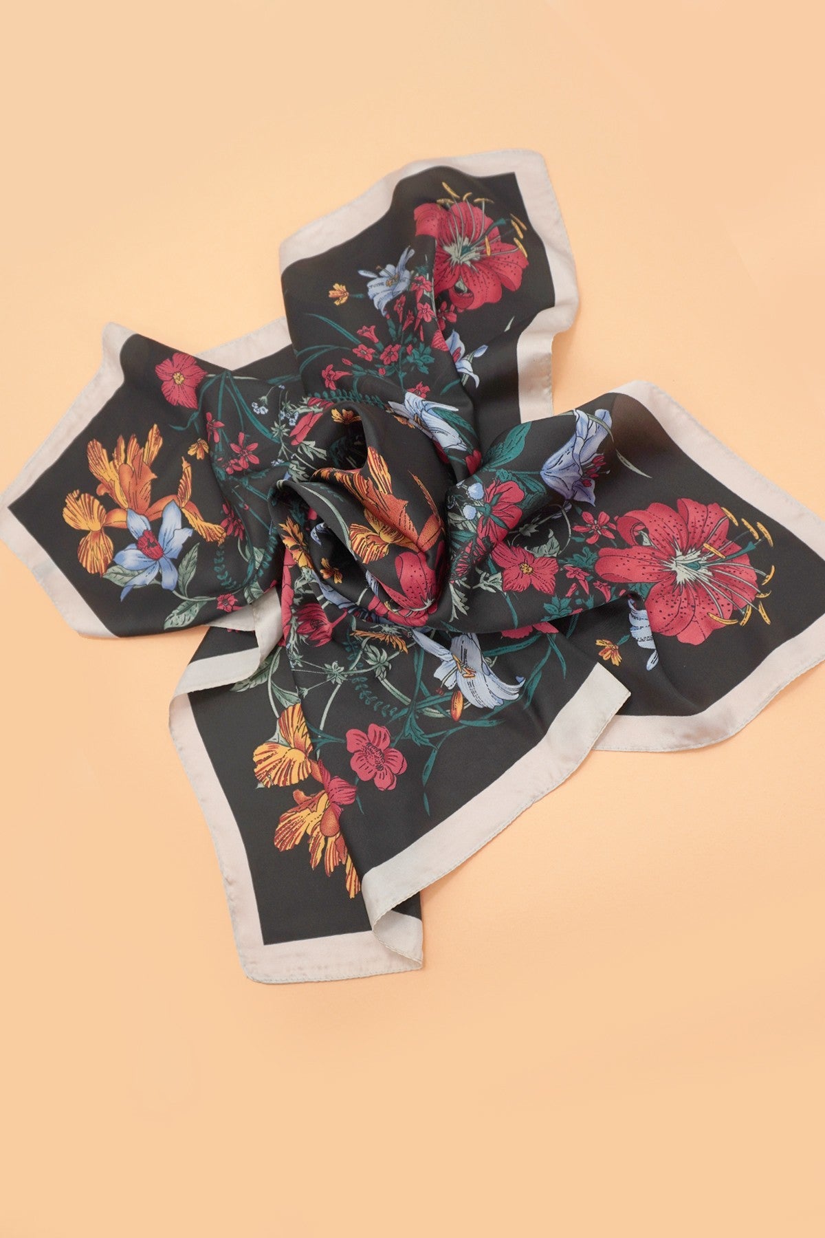 Large Floral Print Bandana Scarf - Black