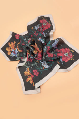 Large Floral Print Bandana Scarf - Black
