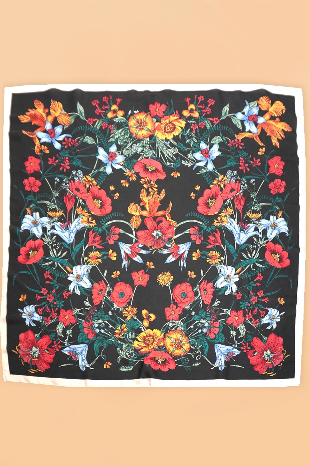 Large Floral Print Bandana Scarf - Black