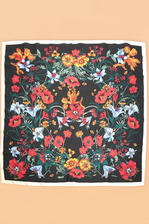 Large Floral Print Bandana Scarf - Black
