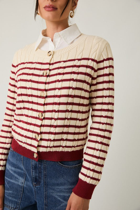 Striped Cable Knit Cardigan