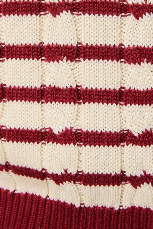 Striped Cable Knit Cardigan
