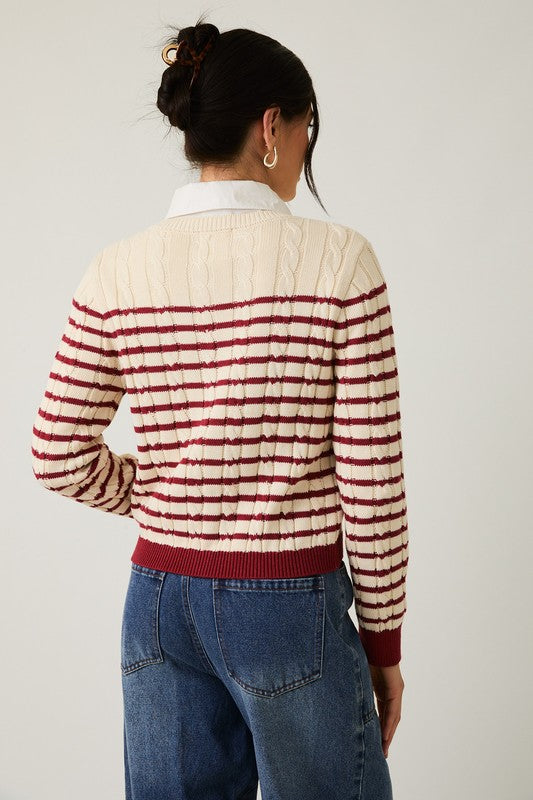 Striped Cable Knit Cardigan