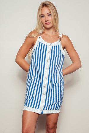 Sunshine Stripe Overall Dress - Blue
