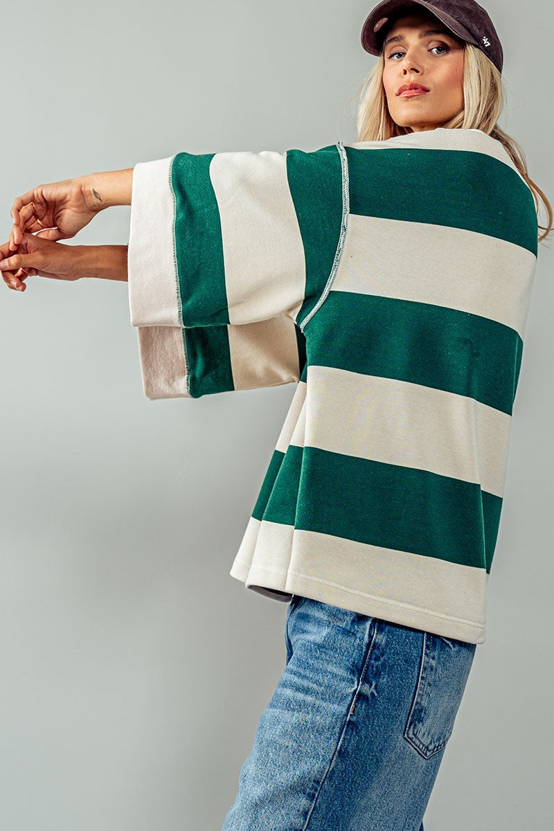 Breezy Striped Pullover Top - Cream Green