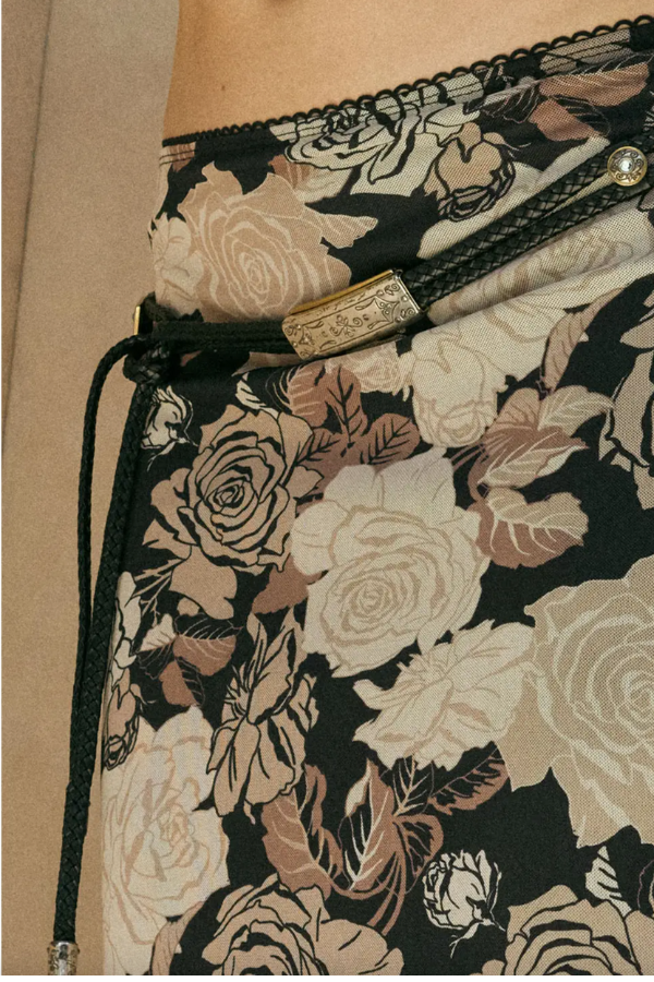 Mesh Fall Floral Print Maxi Skirt