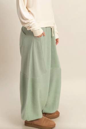 Cozy Contrast Sweatpants - Sage