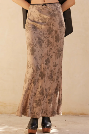 Floral Print Satin Maxi Skirt
