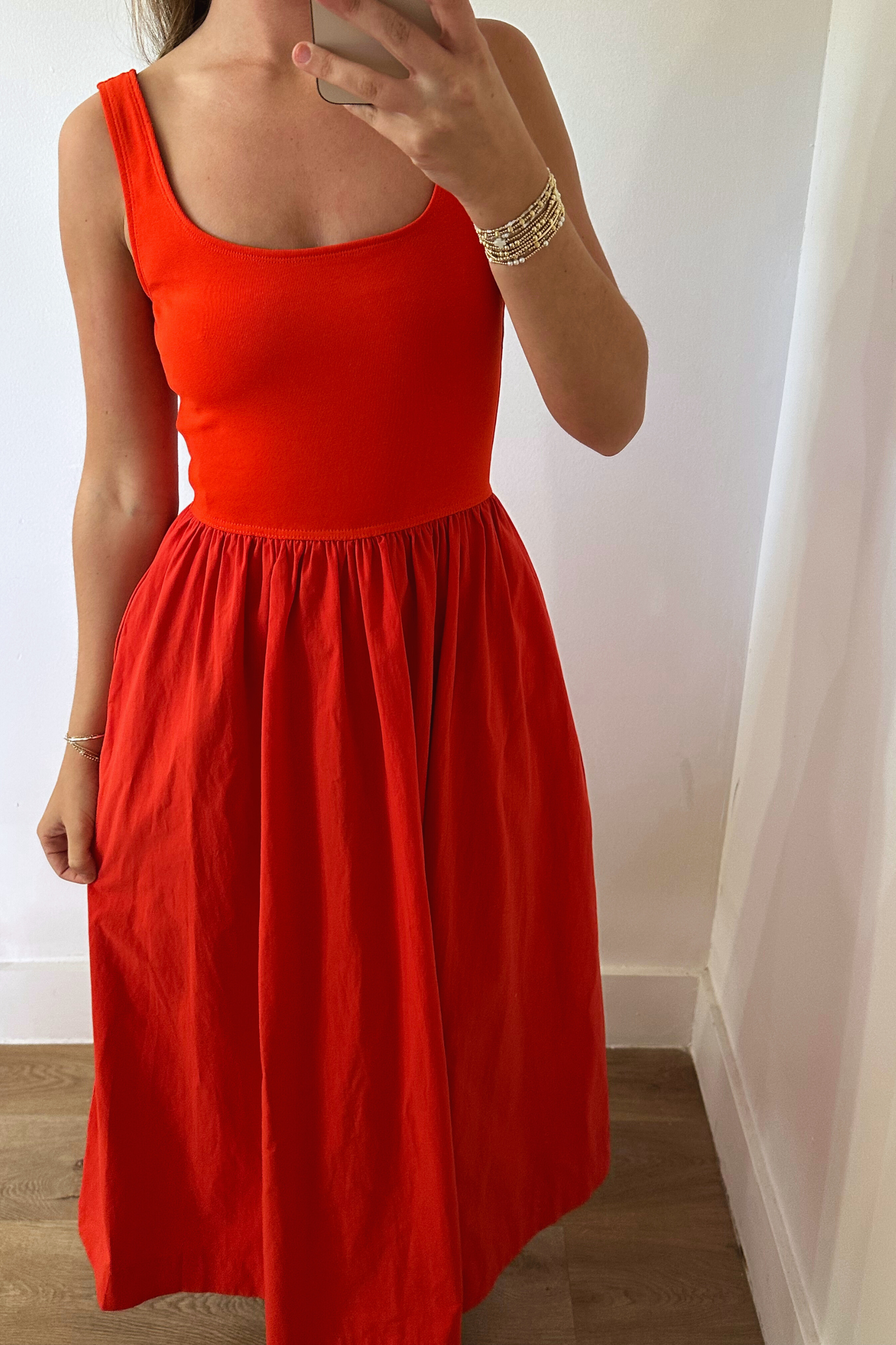 One Way Tank Midi Dress - Coral