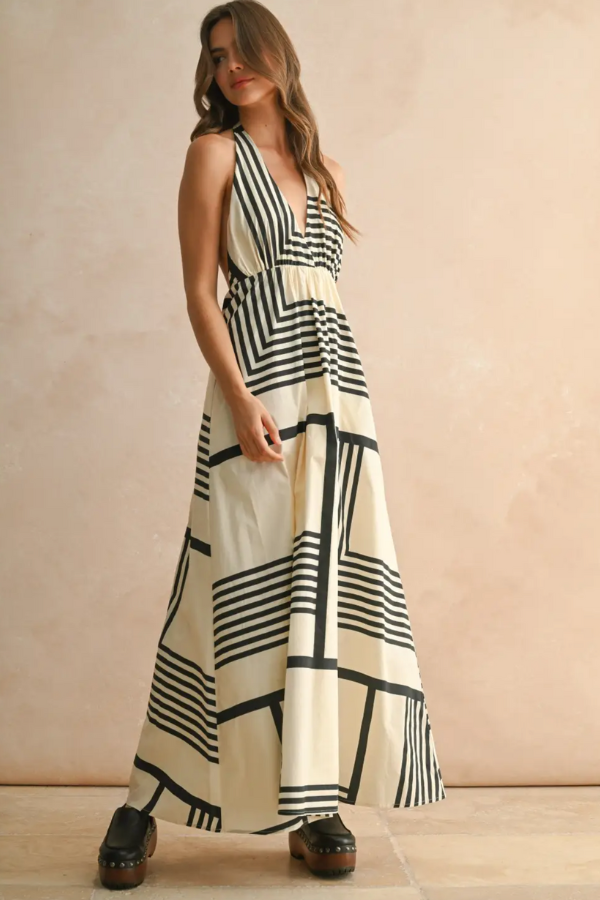 Geo Print Halter Maxi Dress