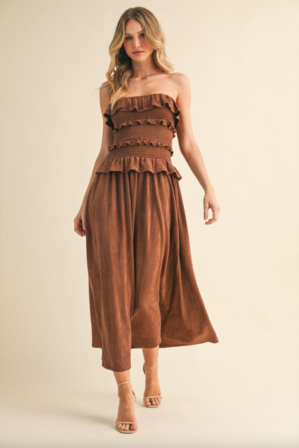 Ruffled Suede Midi Dress
